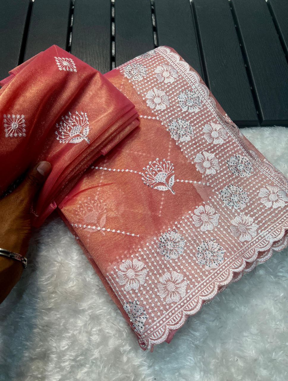 Latest Tissue Silk Embroidery Work saree
