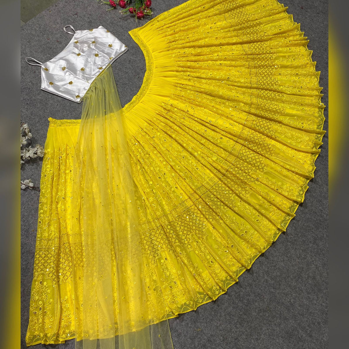 Latest Lemon Yellow Lehenga Choli With Dupatta for women