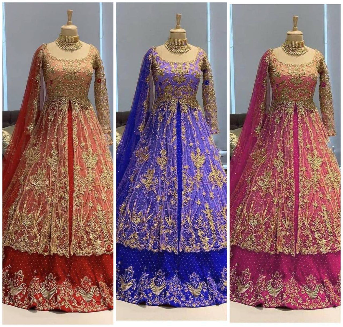 Latest Trending net Embroidery long top lehenga dupatta set