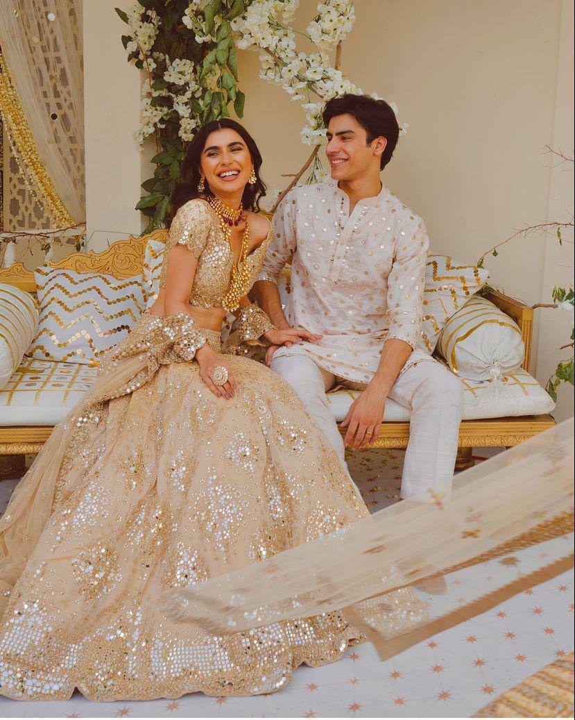 Cream Color Designer Soft Mono net embroidery foil work Lehenga with Cancan