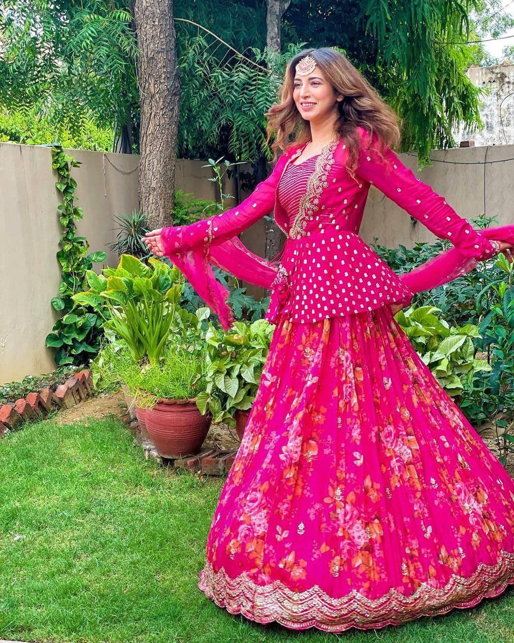Pink Color Designer Embroidery work Party Wear Lehenga Choli with koti