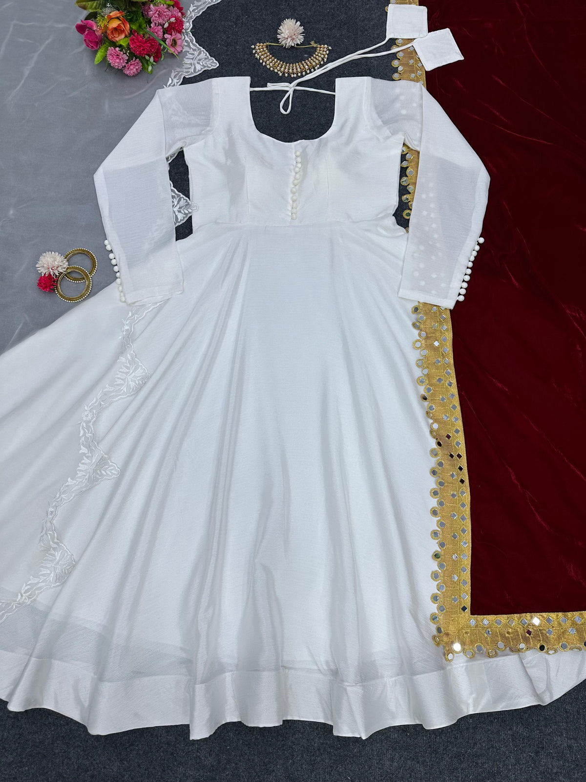 White Anarkali Suit with Double Dupatta Suit