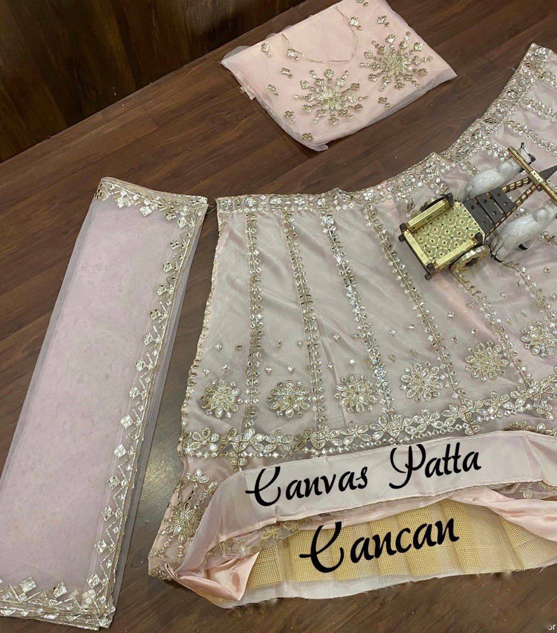 Soft Mono Net Embroidered Foil Mirror work 12 Kali lehenga choli