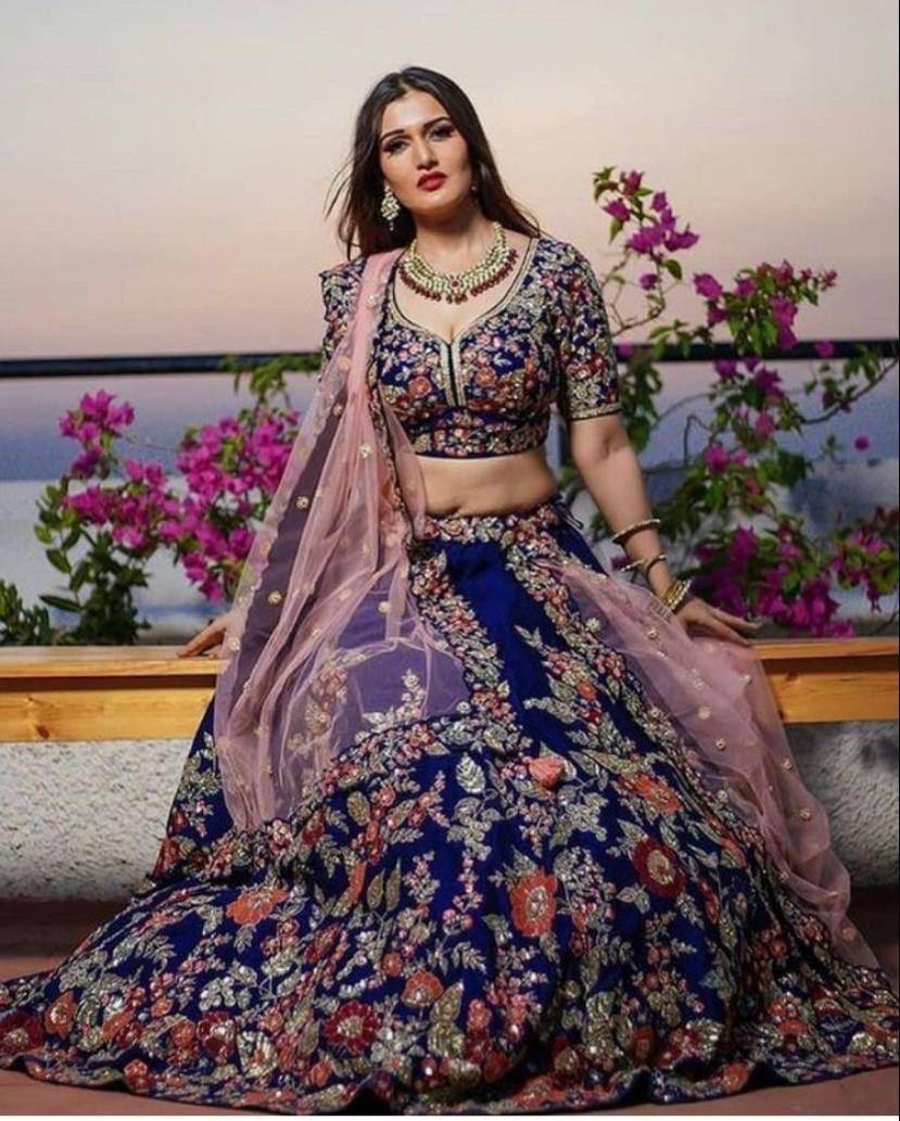 Mono Satin Silk Embroidery work 12 Kali around 3 meter flare Lehenga with Cancan & Canvas Patta Lehenga Choli