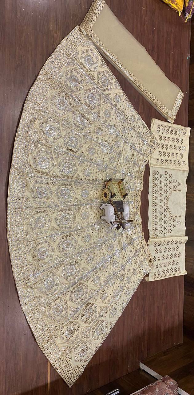 Satin Silk Embroidered Foil Mirror work 3 meter flare Lehenga with Cancan