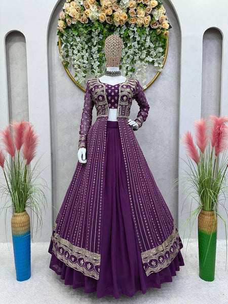 Party Wear Georgette Lehenga With Shrug For Women