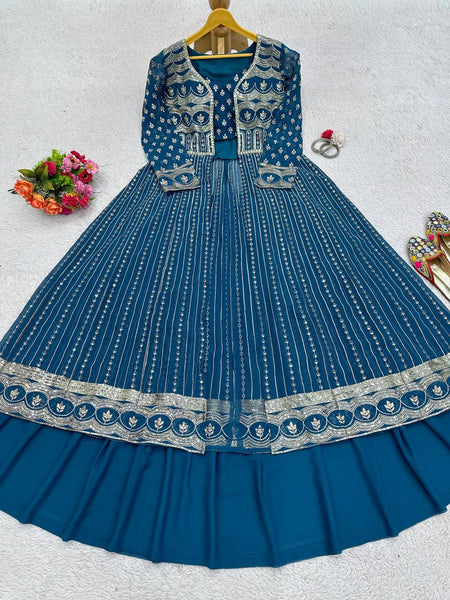 Party Wear Georgette Lehenga With Shrug For Women