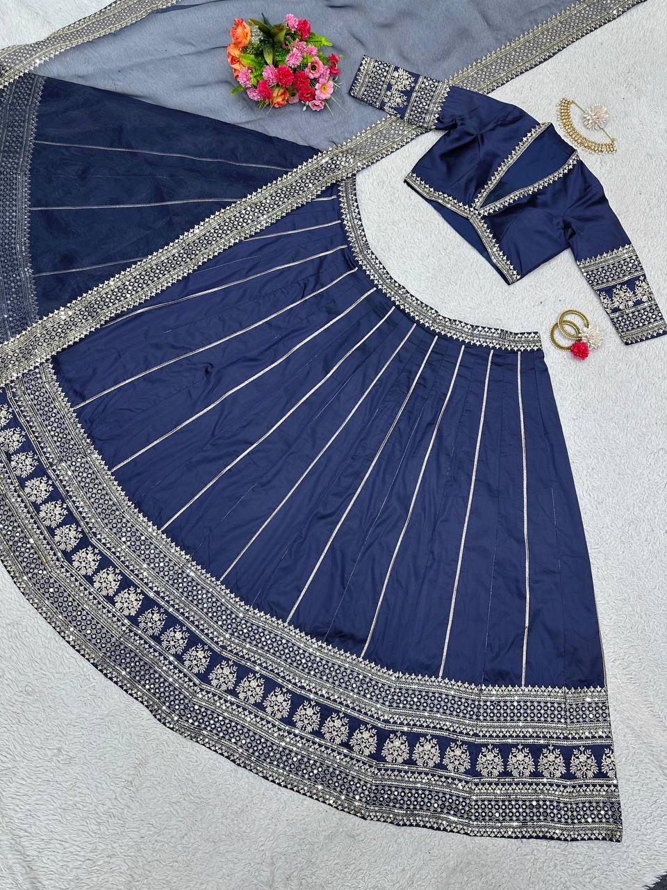 Blue Embroidery Lehenga Set