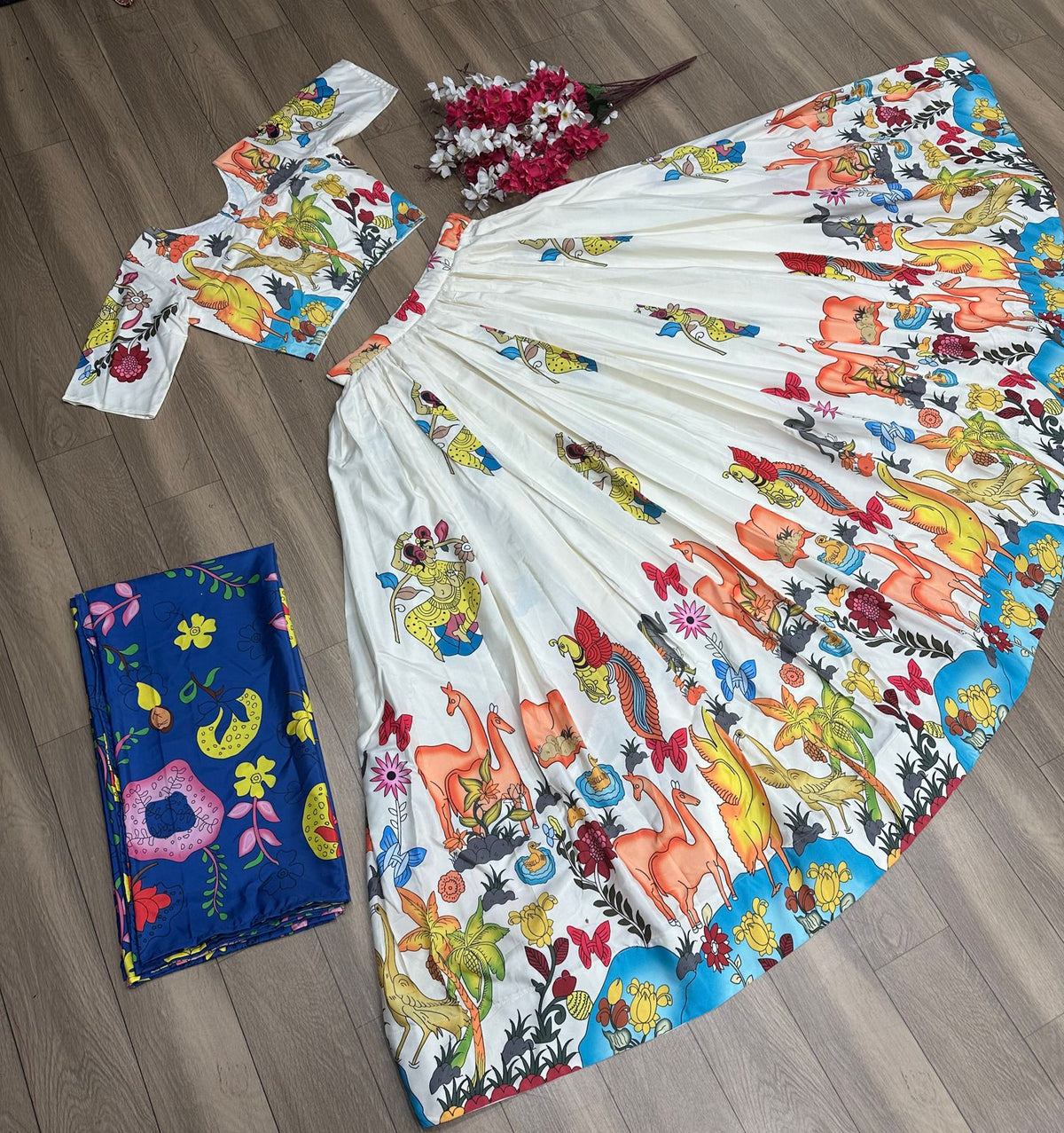 Kalamkari printed Crepe stitched lehenga choli with dupatta
