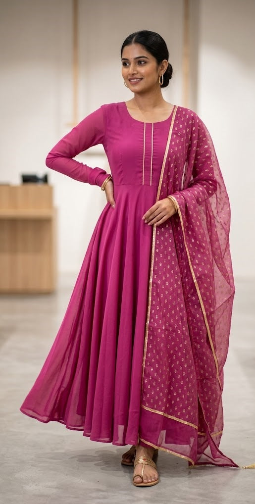 Pink Color Gown Dupatta