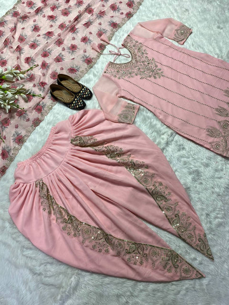 Light Pink Sequence Embroidery Dhoti Style Salwar Suit set For Women