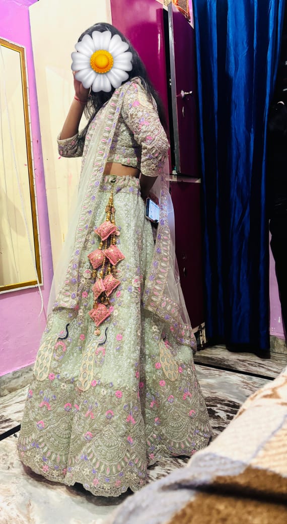 Pista Green Trending Net Lehenga Choli For Women