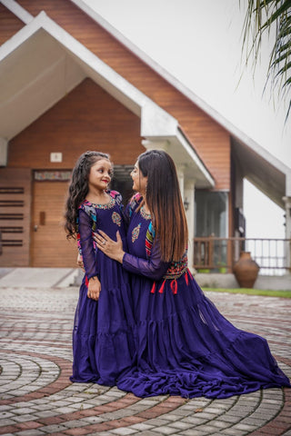 Blue Mother Daughter Gown Combo with jacket