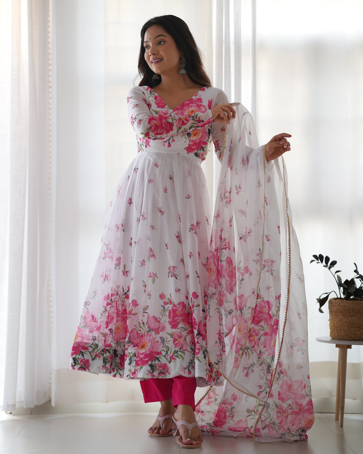 Flower Print Organza silk Anarkali Gown