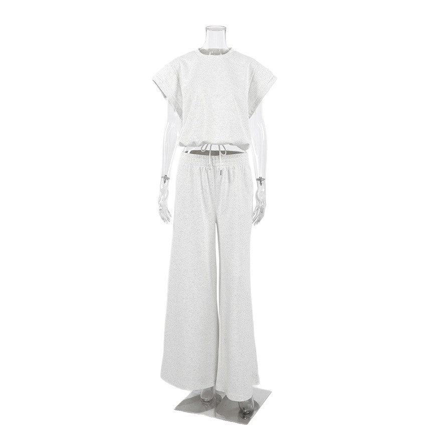 Sleeveless Pullover Top And Floor-length Wide-leg Pants Sweatshirt Set