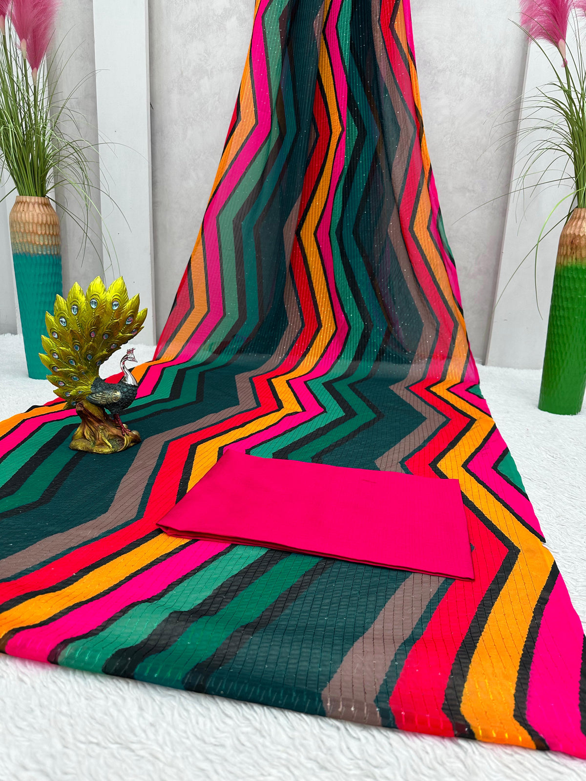 Multi Color Digital Printed Work Fancy Saree with blouse