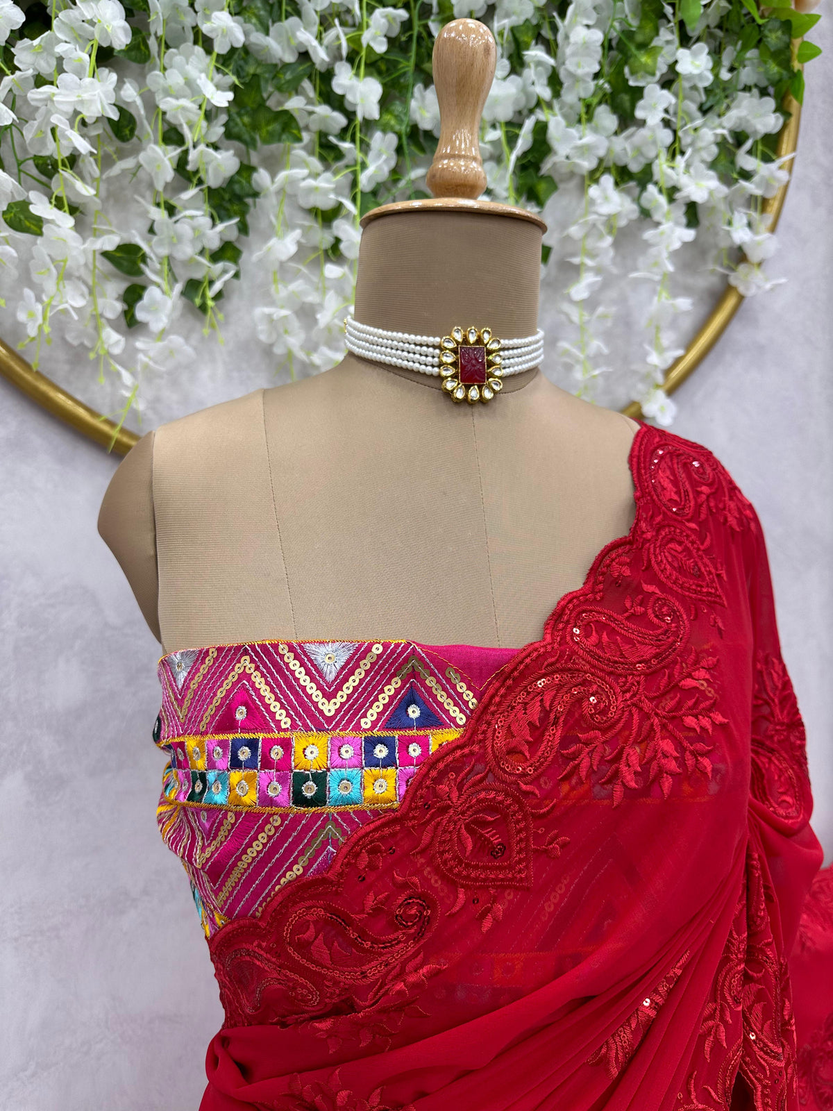 Red Color Designer Georgette Saree with blouse