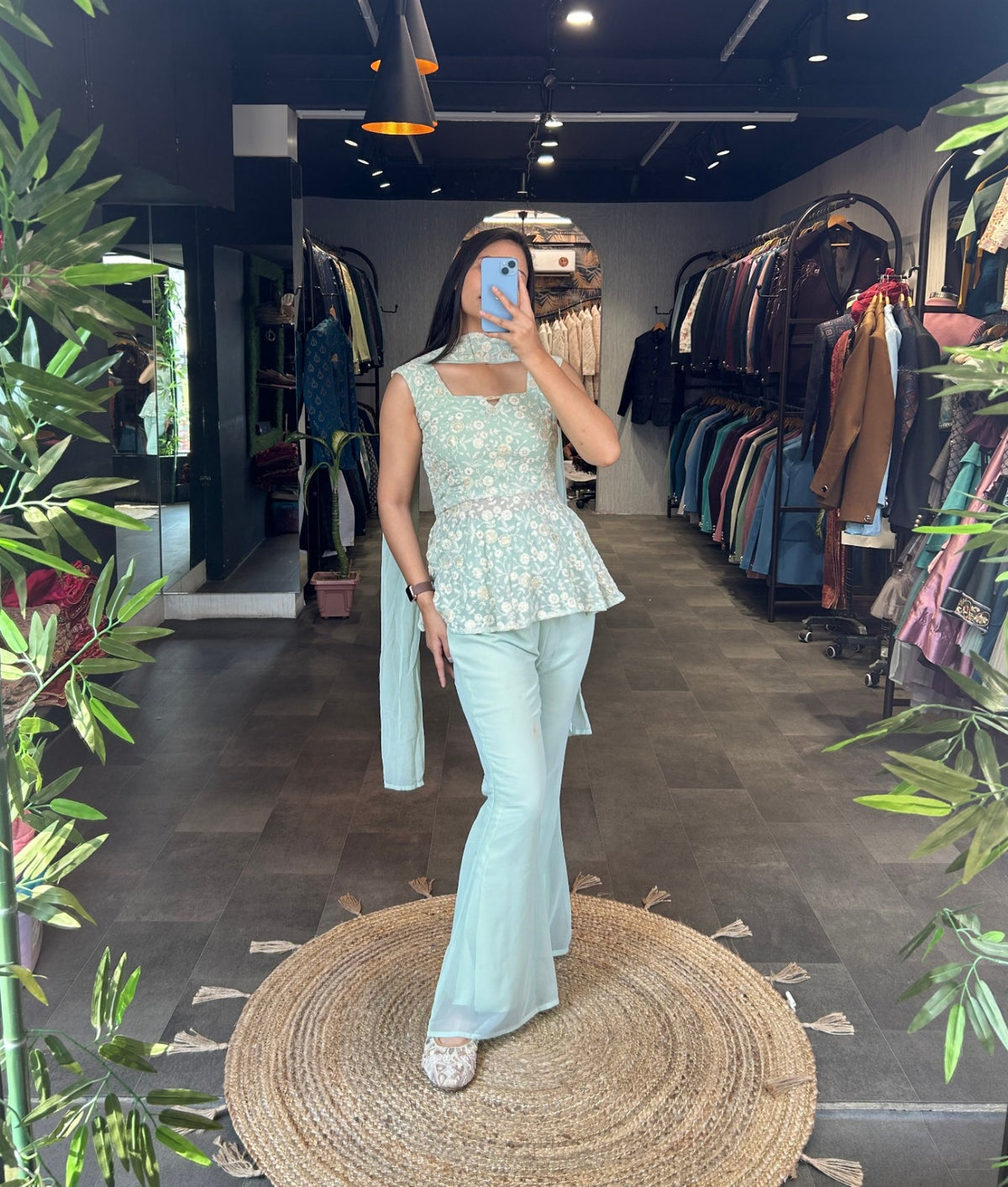 Pastel Green Color Plazo Top Co ord set