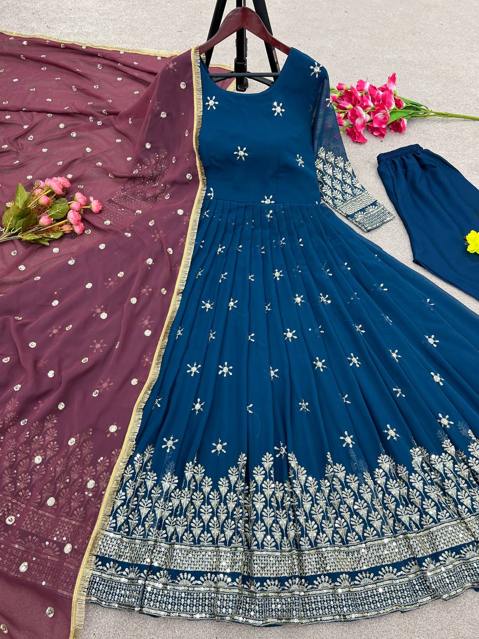 Latest Party Wear Look Anarkali Suit With Embroidery Sequence Work With Bottom and Dupatta