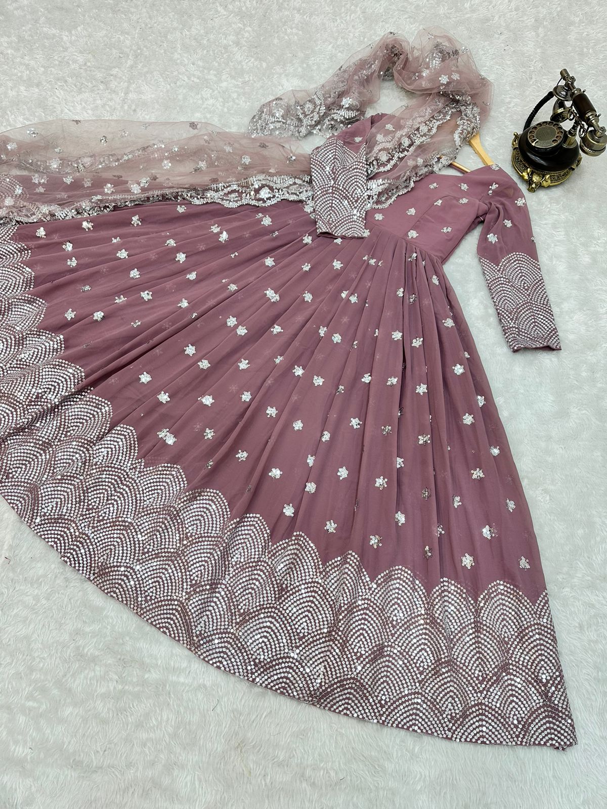 Onion Color Party Wear Georgette Full Stitched Gown with Dupatta