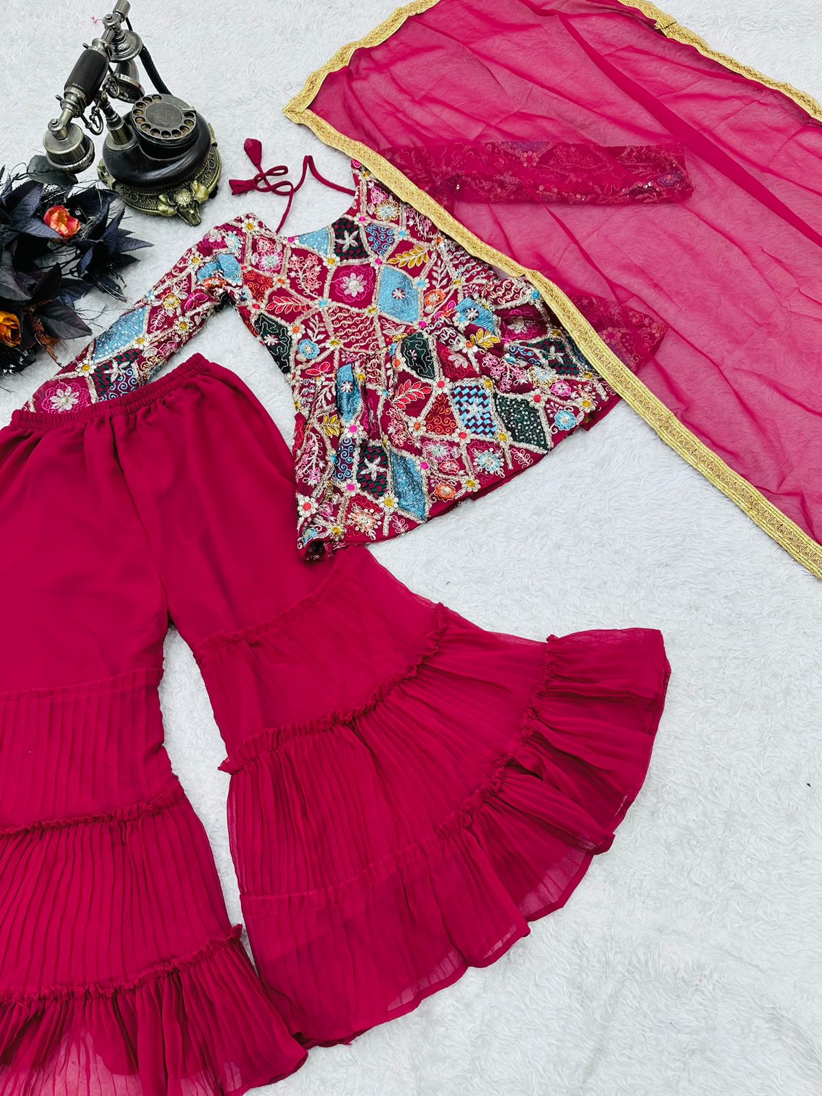 Rani color Sharara Plazzo suit Mother Daughter Combo