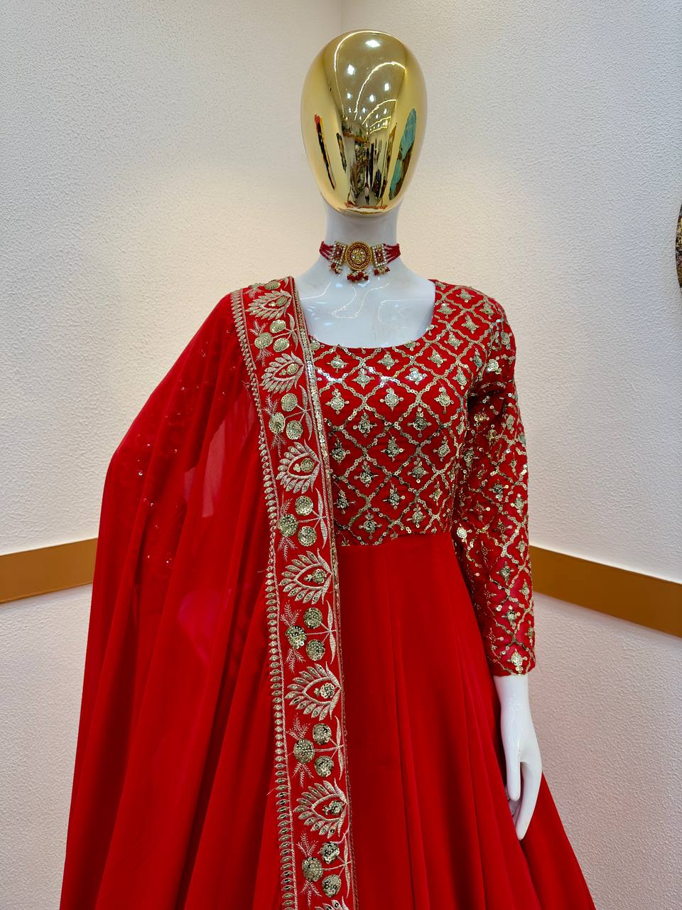 Latest Embroidery work Georgette Gown With Dupatta