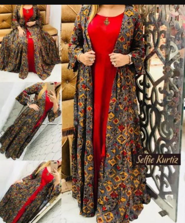 Party Wear Red Color Rayon Printed Ready Made Gown