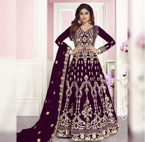 Wedding Wear Maroon Color Net Anarkali Embroidered Work Salwar Suit