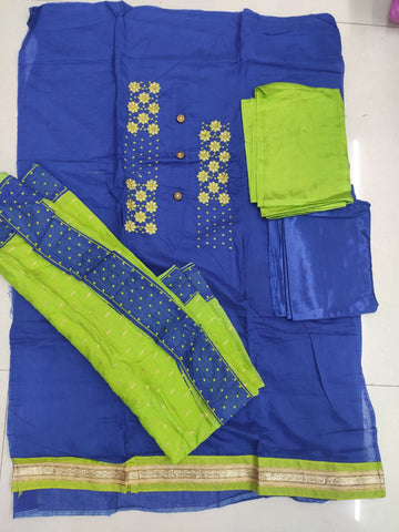 Blue Color Chanderi Cotton Embroidered Work Salwar Suit