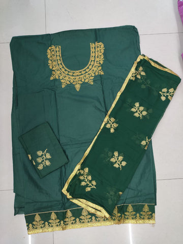 Green Color Stone Embroidered Work Cotton Salwar Suit
