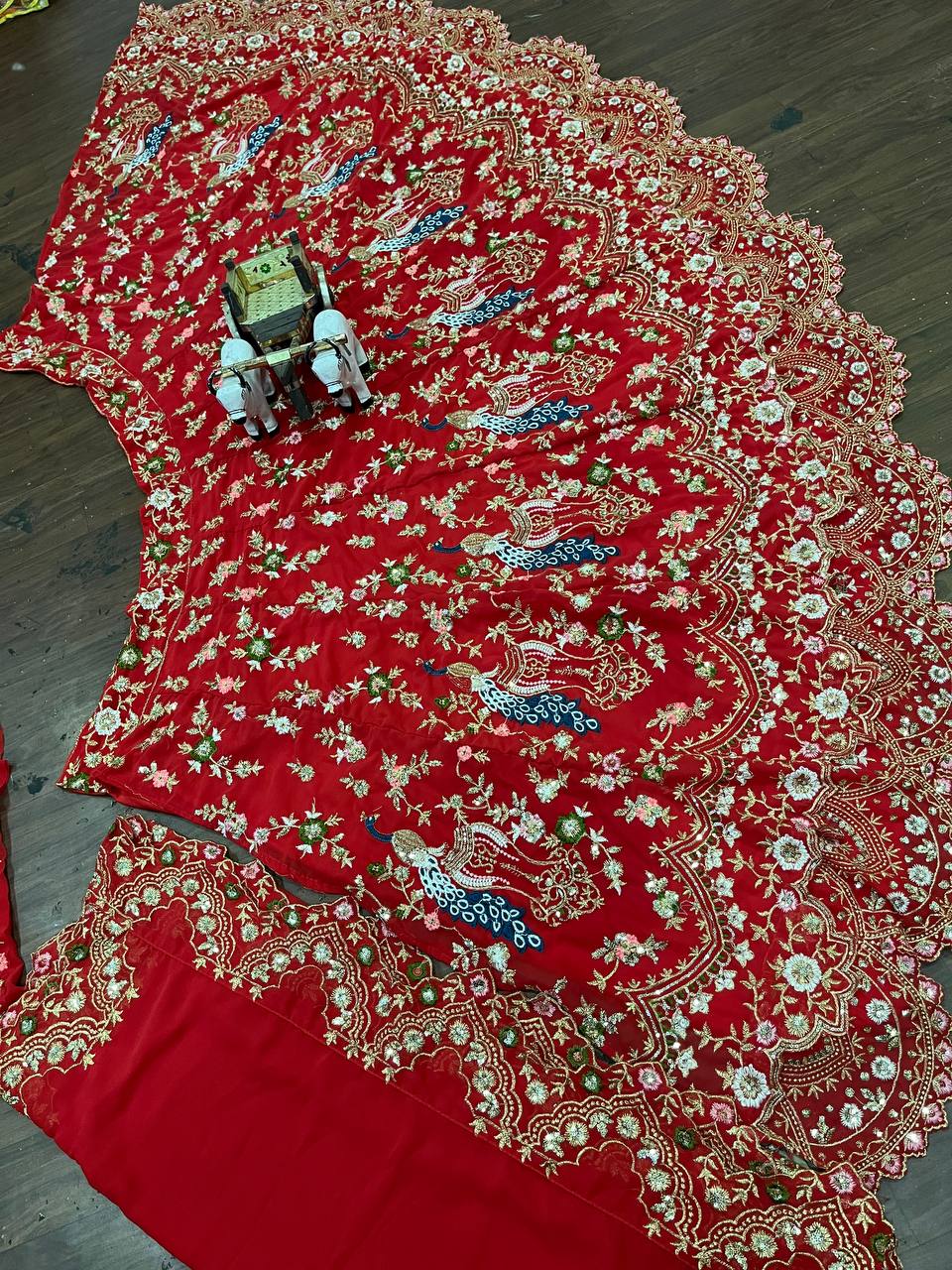 Wedding Wear Red Color Georgette Embroidered Sequence Work Lehenga Choli