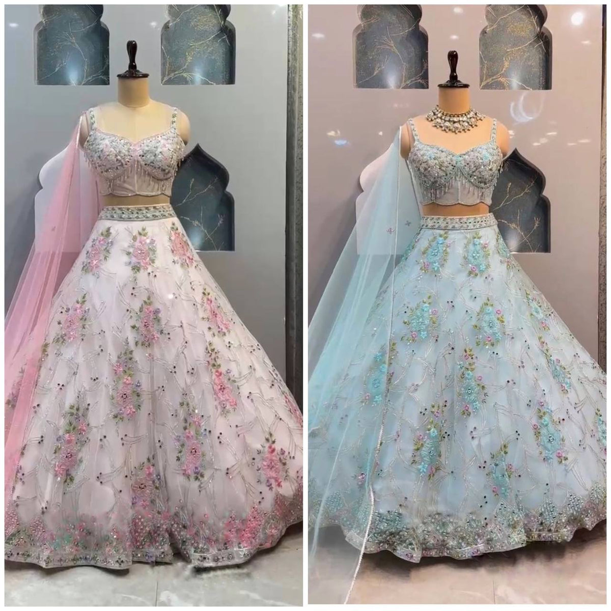 Designer Organza Silk Mirror Sequence Work Lehenga Choli For Wedding Wear