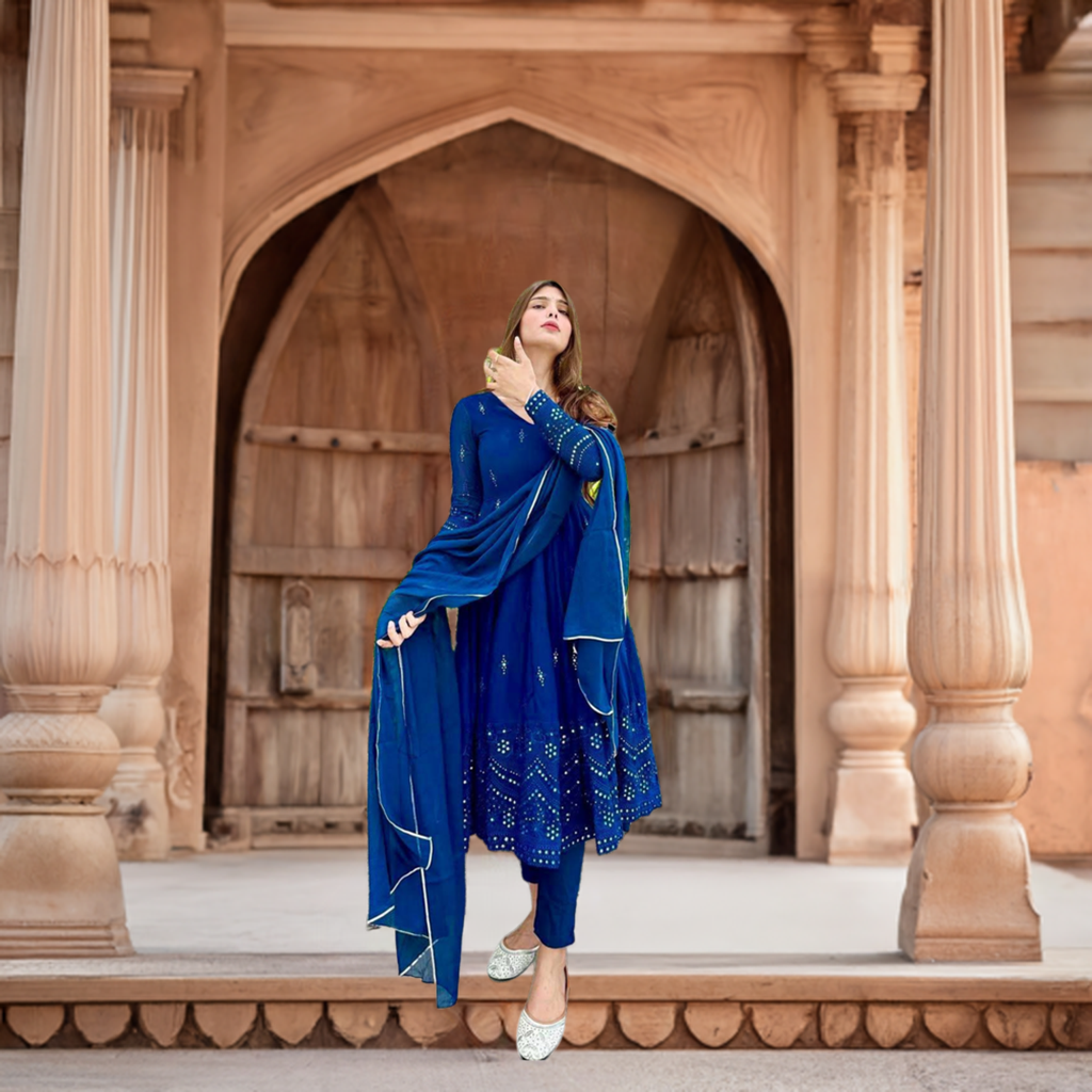 Blue Color Best Price Georgette Anarkali Salwar suit dupatta set