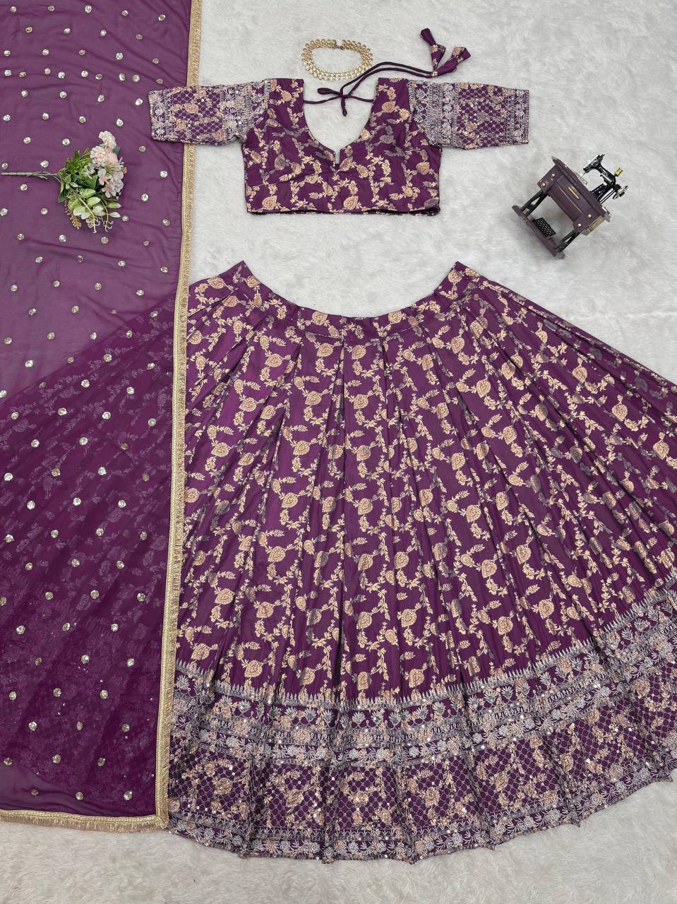 Villefashion latest Jacquard Silk Festive Lehengha Choli Set