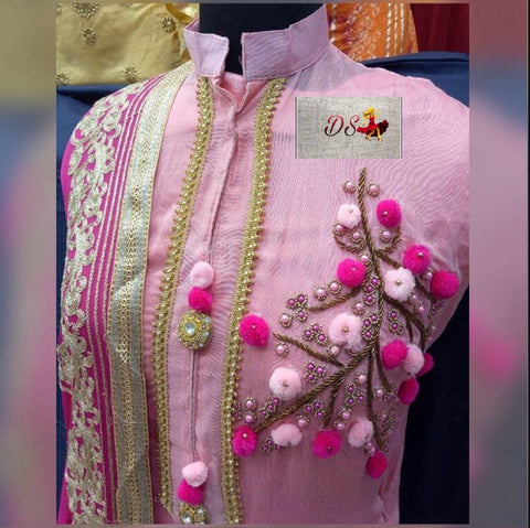Latest Pink Color Chanderi Cotton Embroidered Work Salwar Suit
