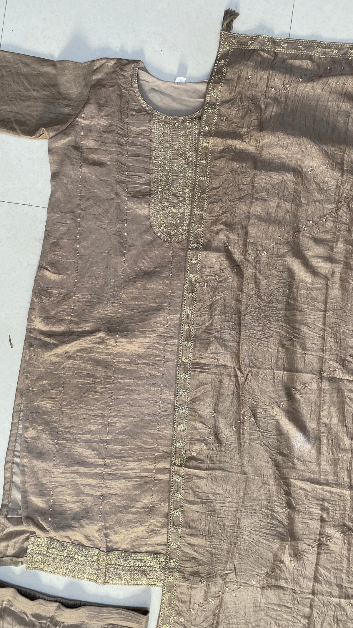 Woven Design Zari Embroidered Kurta with Trousers and Dupatta