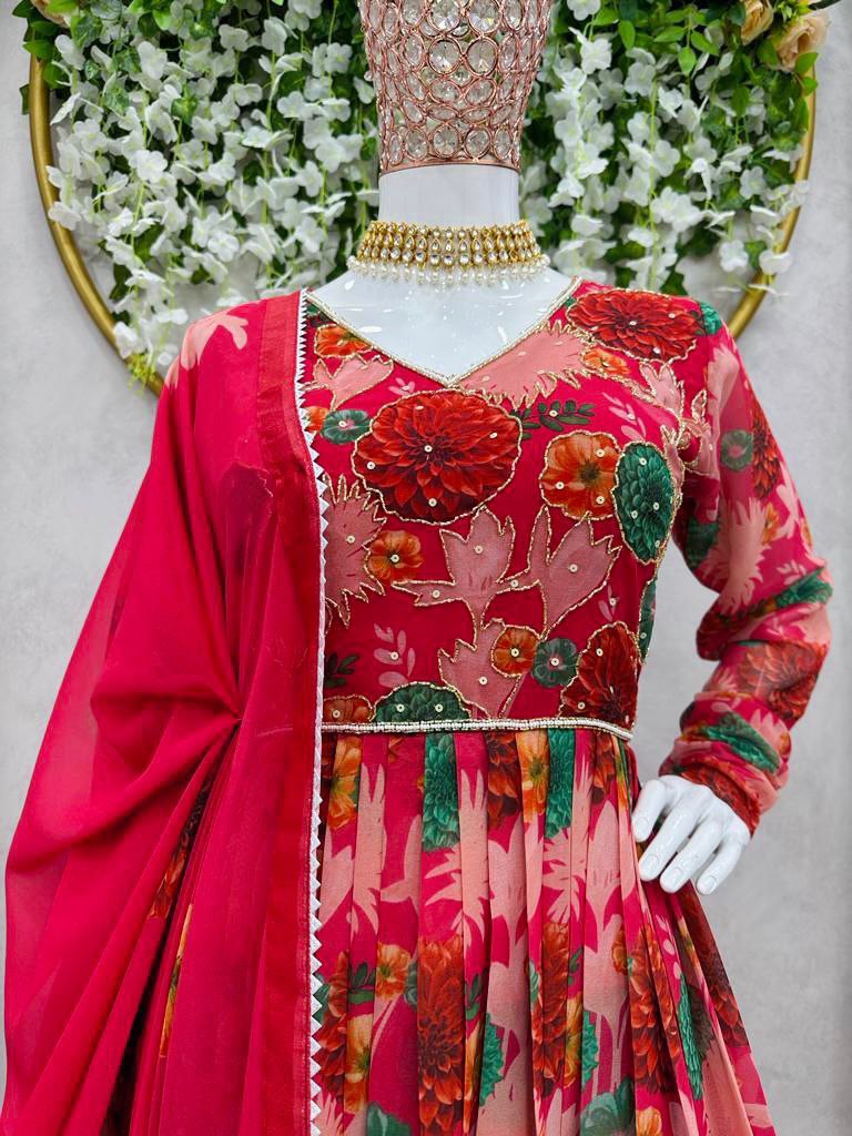 Beautiful Red Color Floral Printed Designer Suit