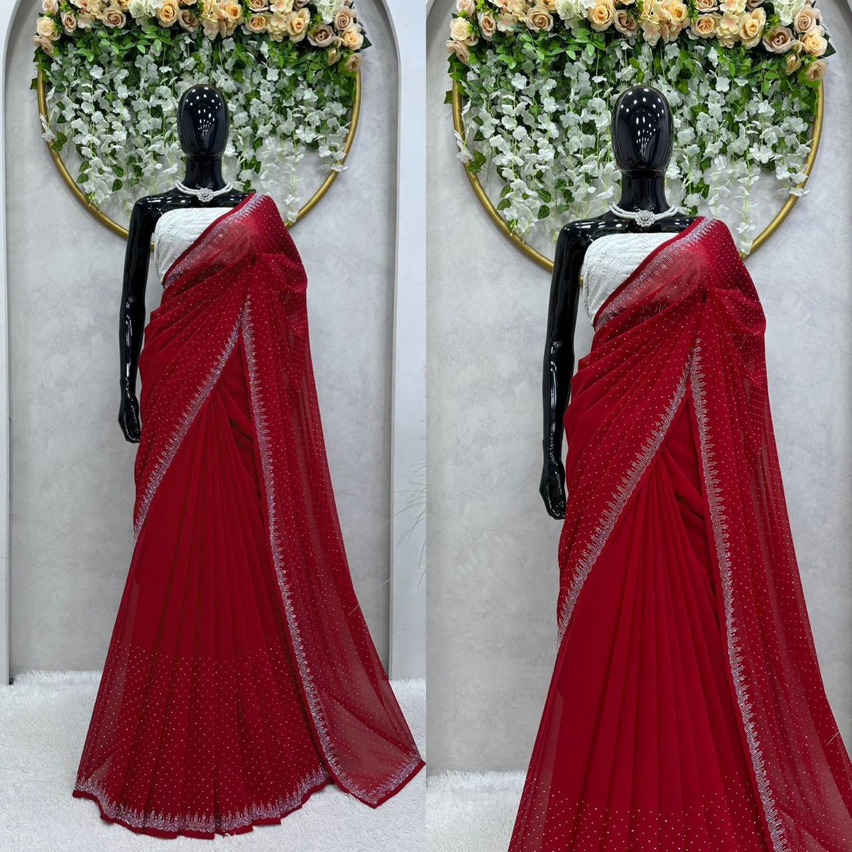 Wonderful Georgette Hot Fix Work Party Wear Saree Blouse