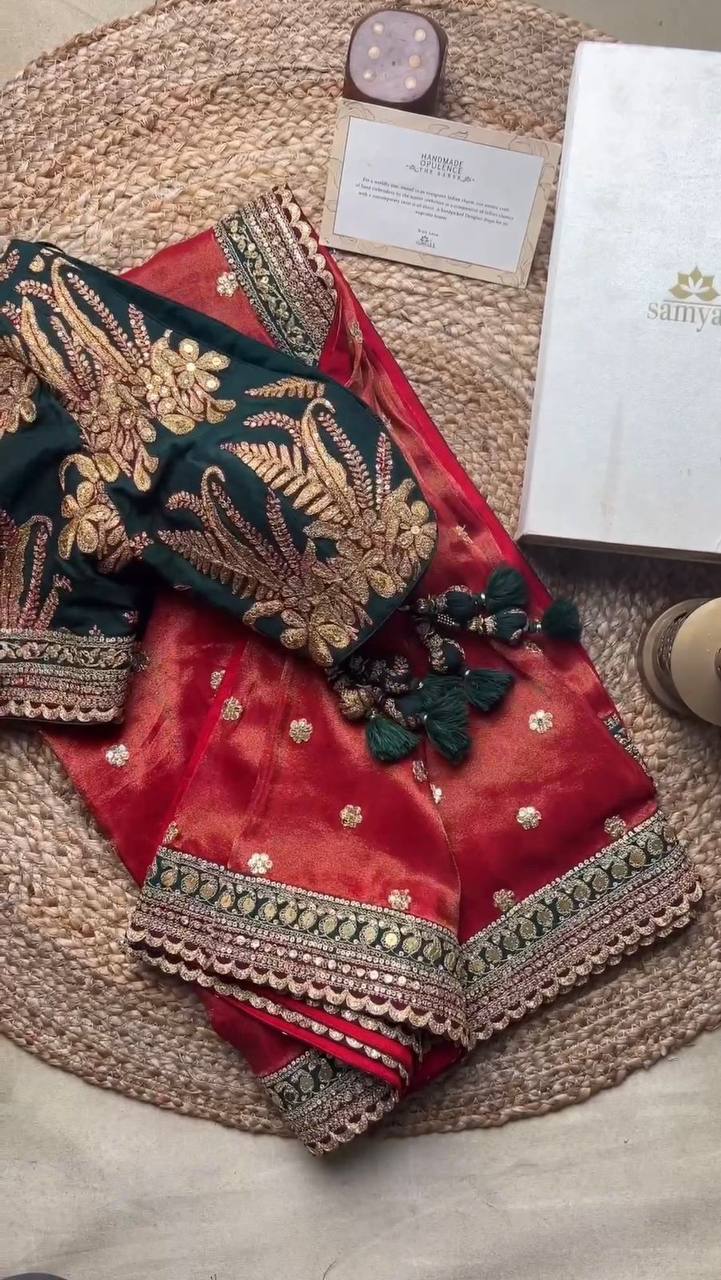 Light Orange Color Jimmy Choo Sequence Thread Work Saree Blouse