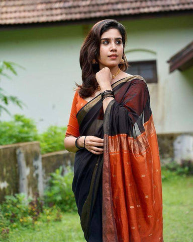 Unique Black Color Linen Weaving Work Saree Blouse