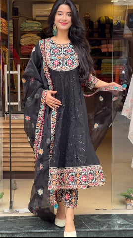 Goeorgeous Black Color Ready Made Georgette Sequence Work Salwar Suit