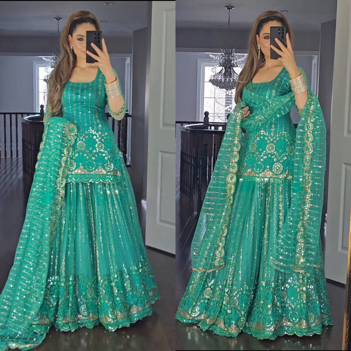 Marvelous Firozi Color Sequence Work Georgette Lehenga Choli