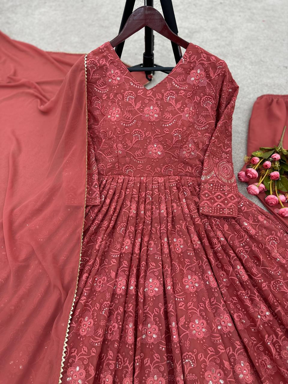 Designer Party Wear Look Anarkali Suit With Embroidery Sequence Work With Bottom and Dupatta