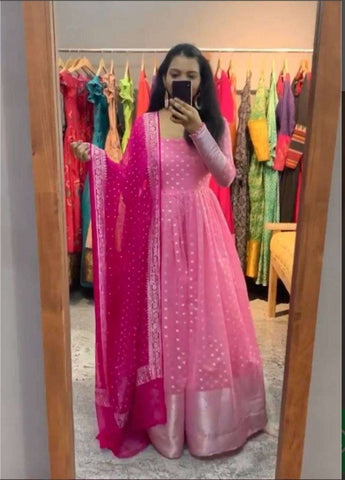 Party Wear Pink Color Georgette Embroidered Work Anarkali Suit