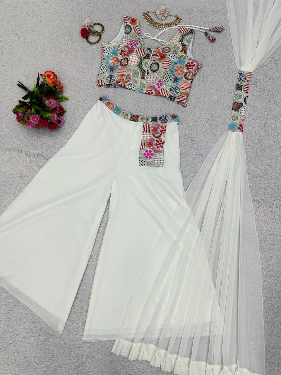 Party Wear Georgette Zari Sequence Work Indo Western