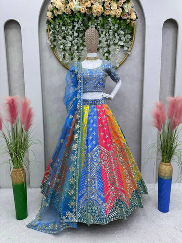 Wedding Wear Multi Color Mono Phantom Zari Sequence Work Lehenga Choli