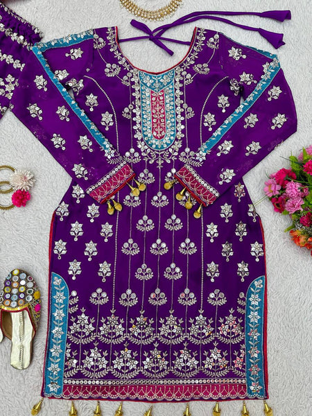 Wedding Wear Purple Color Thread Sequence Work Georgette Sharara Suit