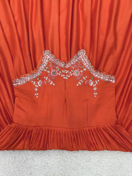 Party Wear Orange Color Maslin Sequence Thread Work Gown Dupatta