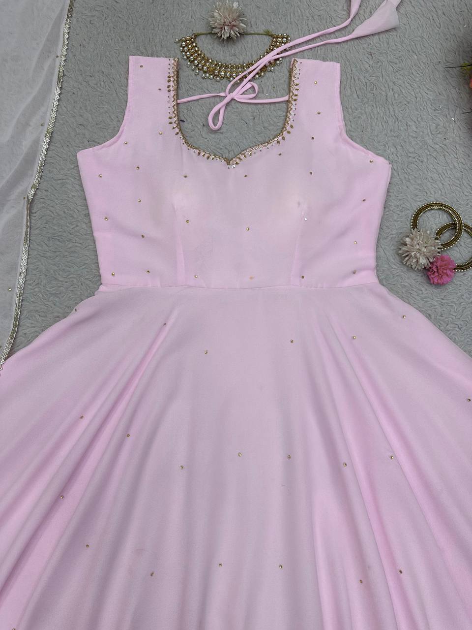 Designer Pink Color Georgette Diamond Work Ready Made Salwar Suit
