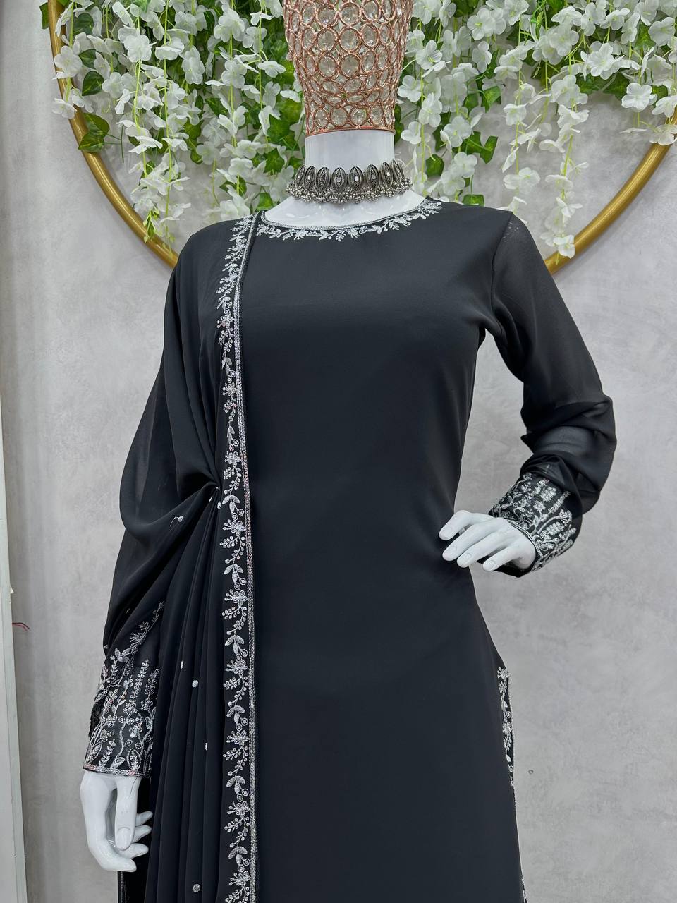 Latest Black Color Georgette Sequence Work Ready Made Salwar Suit